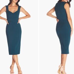 Dress the Population Elle Sweetheart Neck Sheath Midi Dress Size S Bailey Pine